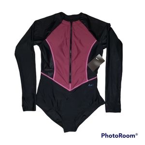 Nike women's medium swim HydraLock Sculpt pink black long sleeve Swimsuit nwt